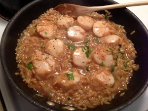 Scallops and Orzo Risotto Simmering