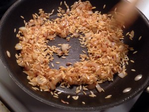 Toasting Orzo in a Frying Pan