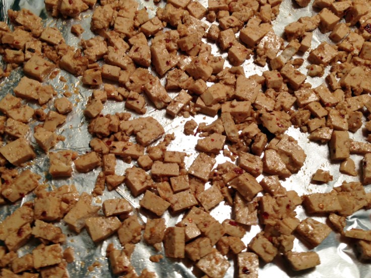 Raw Spicy tofu Ready for Baking