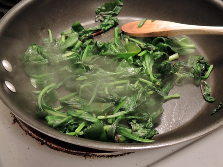 Home Is A Kitchen - Pork Wellington Recipe - Wilted Greens in a Saute Pan