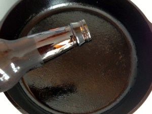 Pouring Beer into Saute Pan