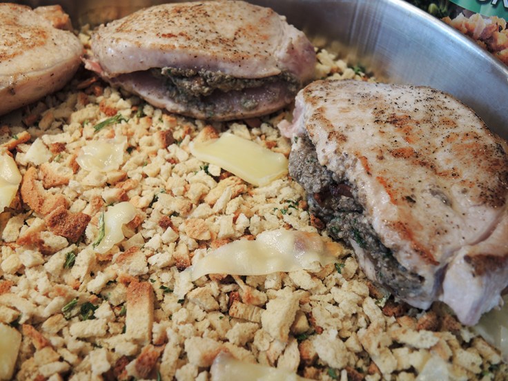 Man Fuel - Mushroom Stuffed Pork Chops over Stuffing