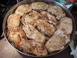 Man Fuel's Mushroom Stuffed Pork Chops on a Bed of Stuffing