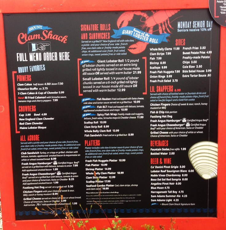 Man Fuel - food blog - Blount's Clam Shack Menu - Warren, RI