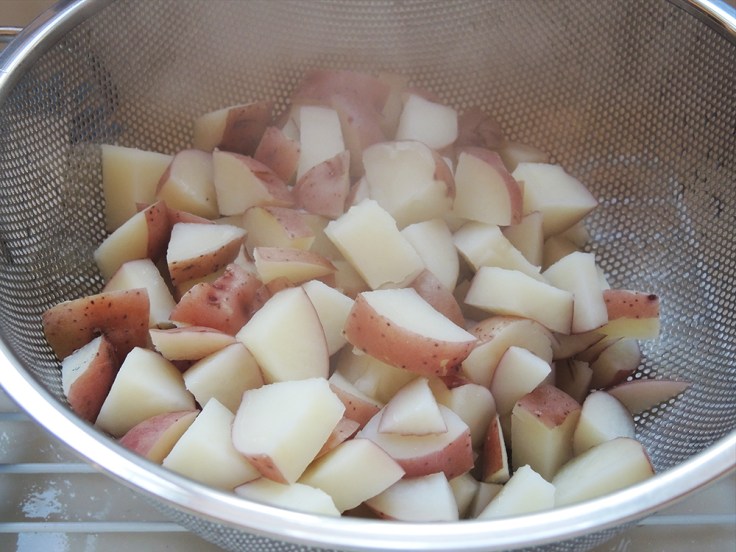 Man Fuel - a food blog - Draining Boiled Red Potatoes for Potato Salad