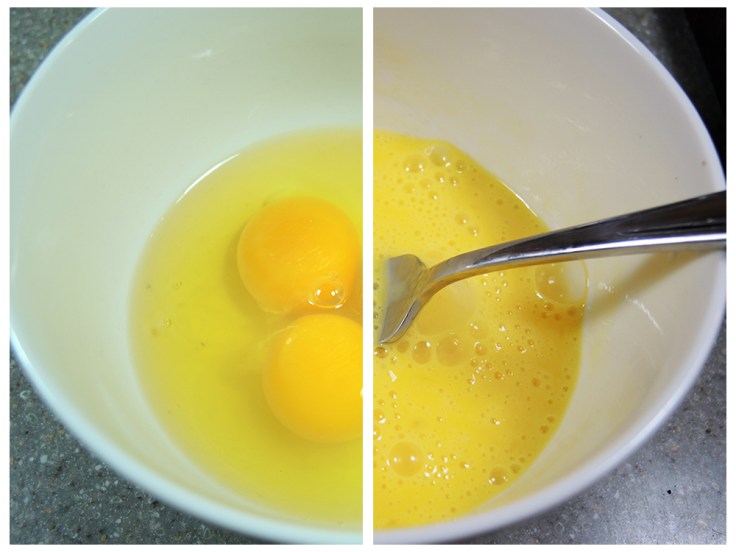 Man Fuel Food Blog - Spam Musubi Recipe - Mixing Three Eggs for Omellete