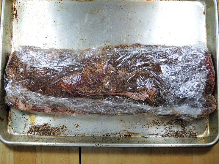 Man Fuel Food Blog - Dead Rooster Co Black Gold Rub Review - St. Louis Style Ribs in Plastic Wrap