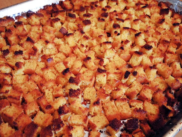 Man Fuel Food Blog - Toasted Cornbread Crouton Cubes
