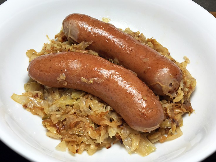 Man Fuel Food Blog - Knockwurst over Braised Cabbage