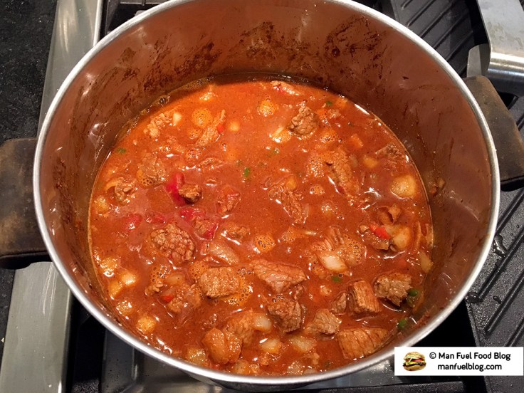 Man Fuel Food Blog - Texas Style Chili Recipe with Beer - Adding liquid