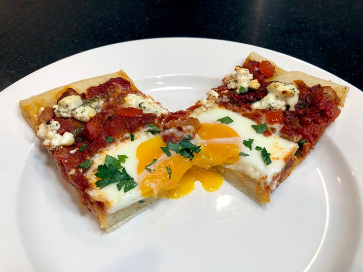 Home Is A Kitchen - Shakshuka Pizza - Cut in Half w Perfect yolk