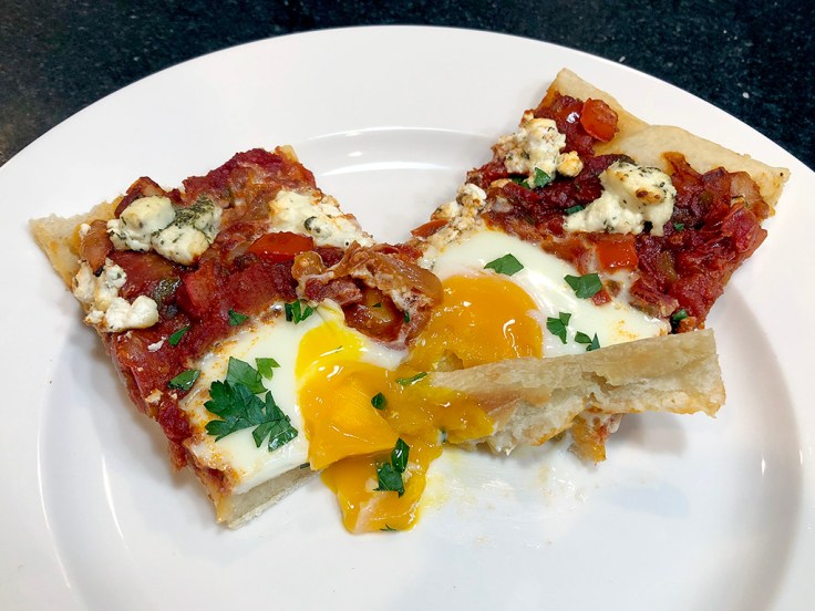 Home Is A Kitchen - Shakshuka Pizza - Crust in yolk