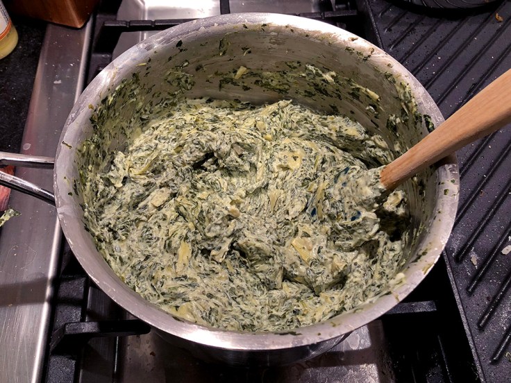 Home Is A Kitchen - Spinach and Artichoke Dip - Mixing on the Stove