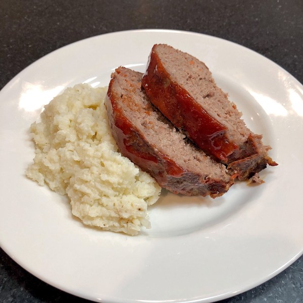 Home Is A Kitchen - Caramelized Onion Meatloaf Over Cauliflower Mash