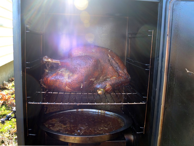 Home Is A Kitchen - Dry Brined and Smoked Whole Turkey Recipe - turkey out of the smoker